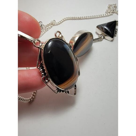 Striking Black Agate Necklace - Sterling Silver Statement Jewelry - Picture 3 of 10
